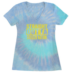 Straight Outta Steeler Nation Football  Ladies V-Neck T-shirt Blue Clouds
