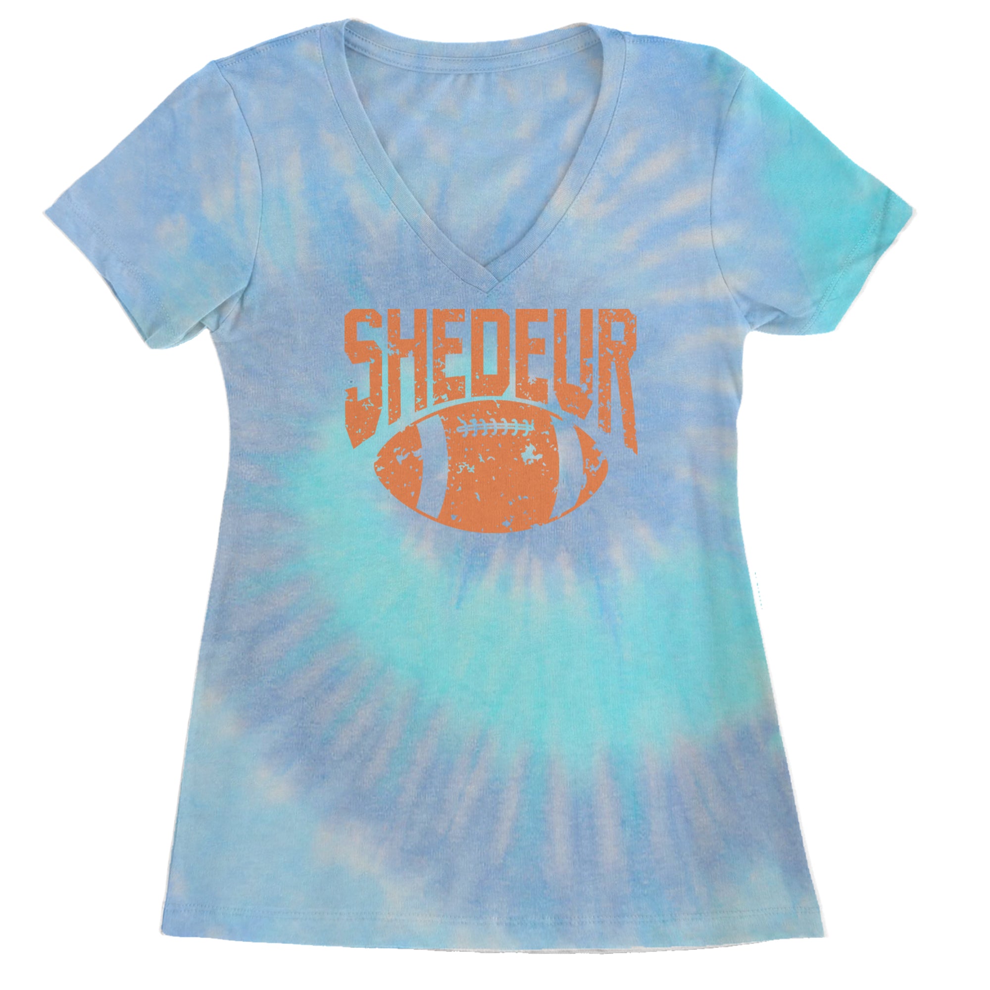 Shedeur Football Ladies V-Neck T-shirt Blue Clouds