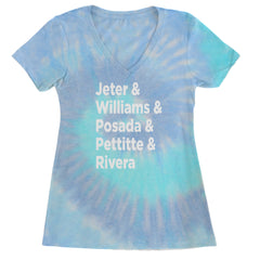 Jeter & Williams & Posada & Pettitte & Rivera Ladies V-Neck T-shirt Blue Clouds