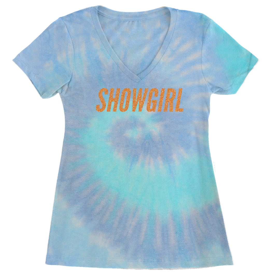 Showgirl Orange Glitter Ladies V-Neck T-shirt Blue Clouds