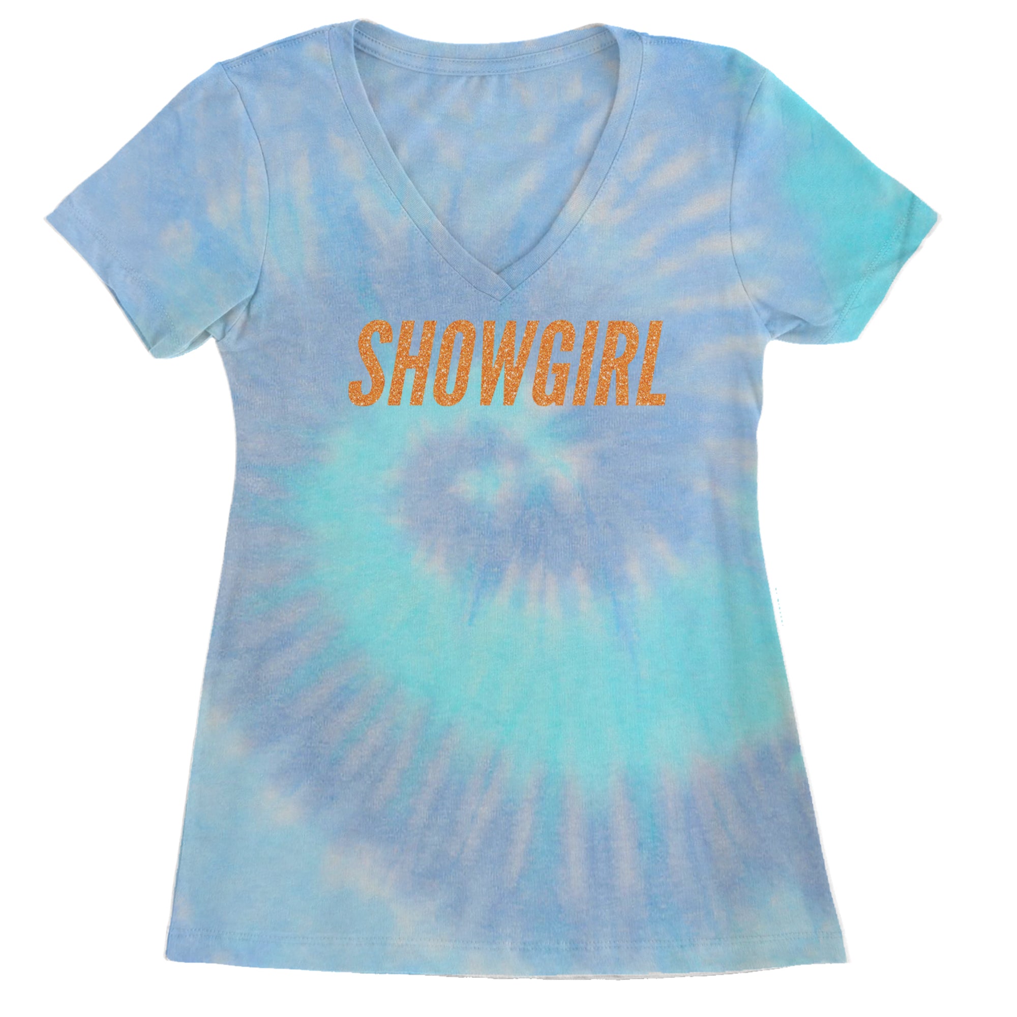 Showgirl Orange Glitter Ladies V-Neck T-shirt Blue Clouds