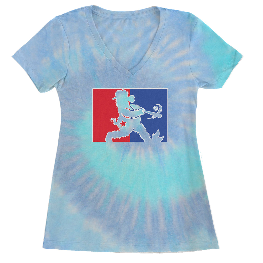 Batter Up Philly Baseball Phan Ladies V-Neck T-shirt Blue Clouds