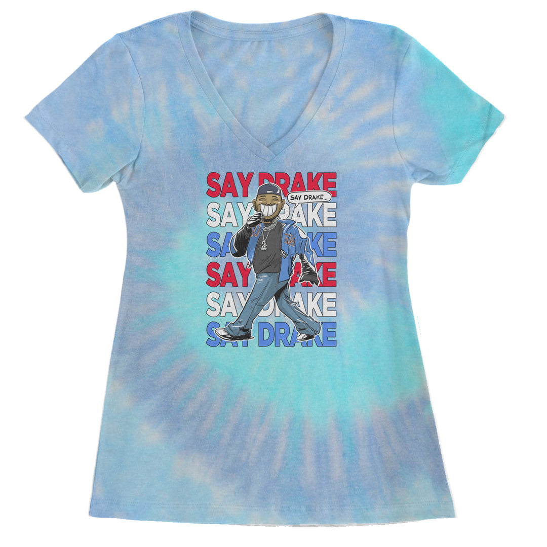 Say Drake Smiling Meme Mustard Ladies V-Neck T-shirt Blue Clouds