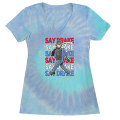 Say Drake Smiling Meme Mustard Ladies V-Neck T-shirt Blue Clouds