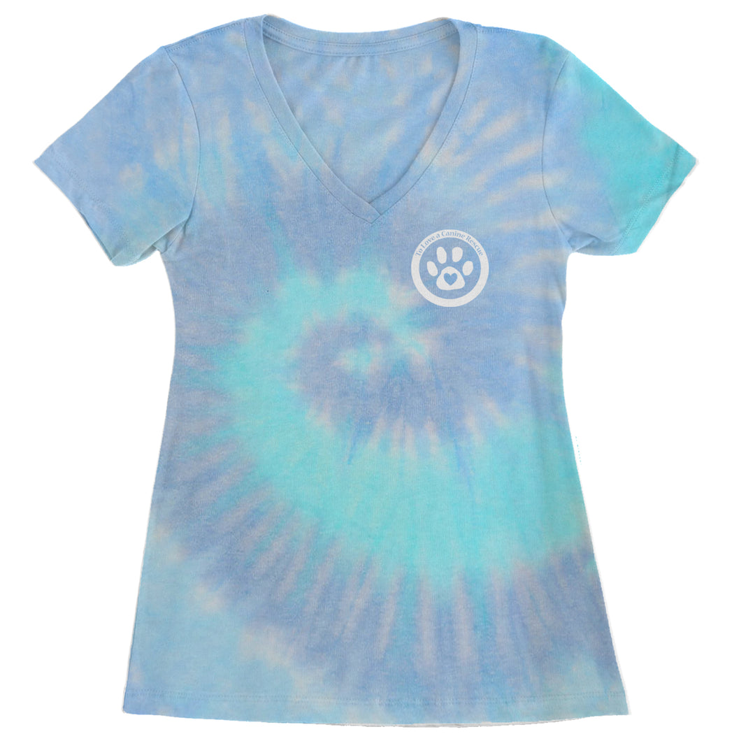 TLC To Love a Canine Dog Rescue White Ladies V-Neck T-shirt Blue Clouds