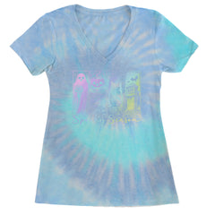 Spooky Season Cute Pastel Halloween Design Ladies V-Neck T-shirt Blue Clouds