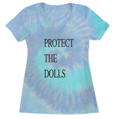 Protect The Dolls Equal Rights Ladies V-Neck T-shirt Blue Clouds