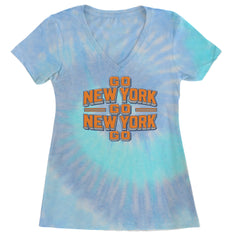 Go New York Go Basketball Ladies V-Neck T-shirt Blue Clouds