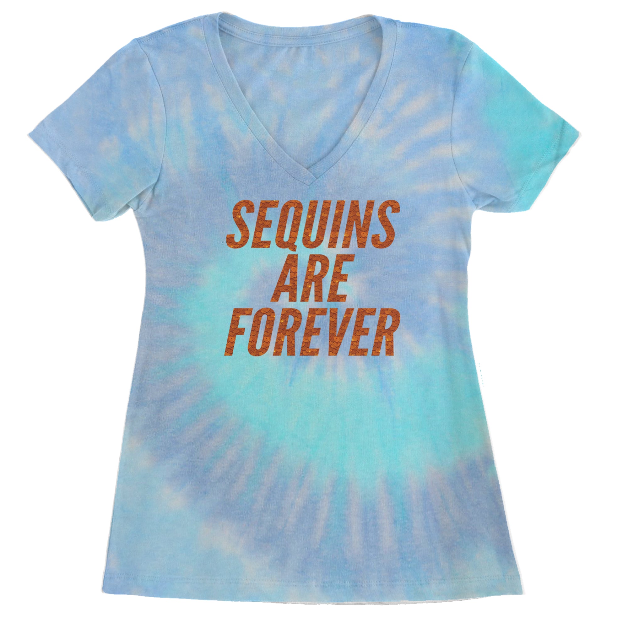 Sequins Are Forever Retro Glam Ladies V-Neck T-shirt Blue Clouds