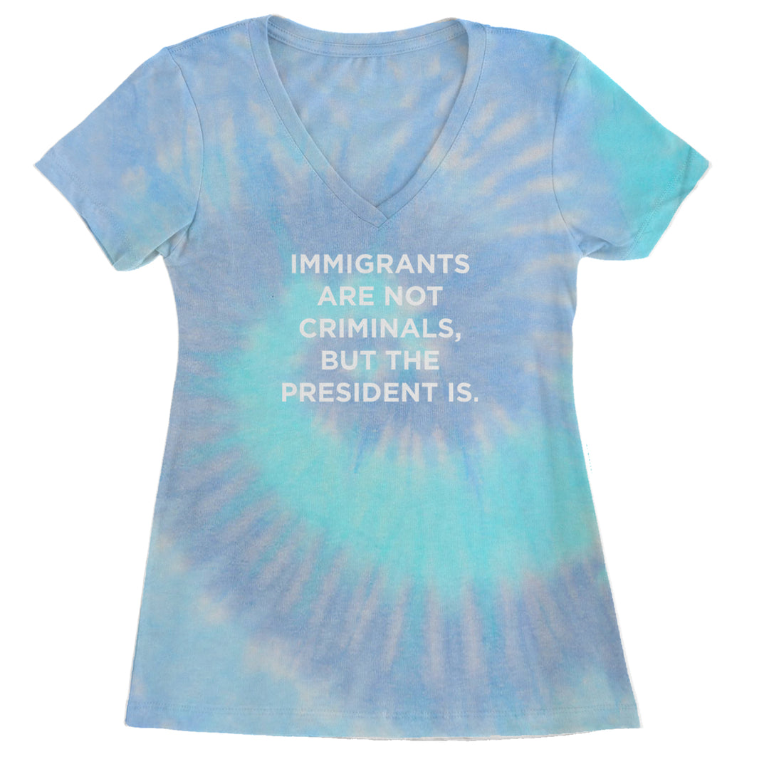 Immigrants Are Not Criminals Ladies V-Neck T-shirt Blue Clouds