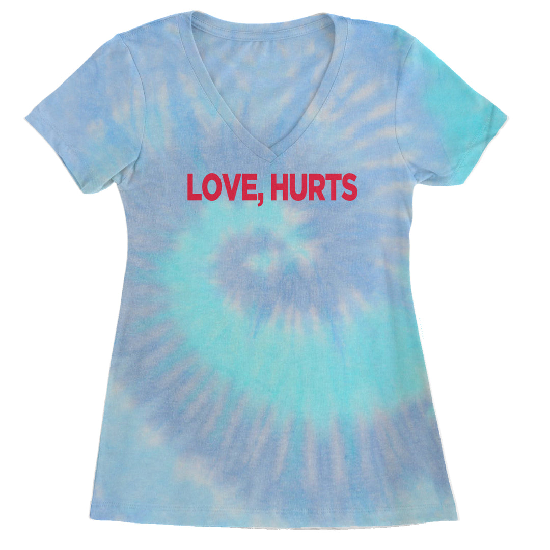 Love Hurts Ladies V-Neck T-shirt Blue Clouds