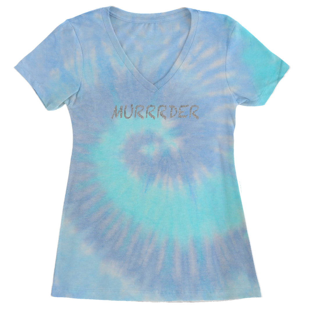Murrrder Glitter Traitor Ladies V-Neck T-shirt Blue Clouds