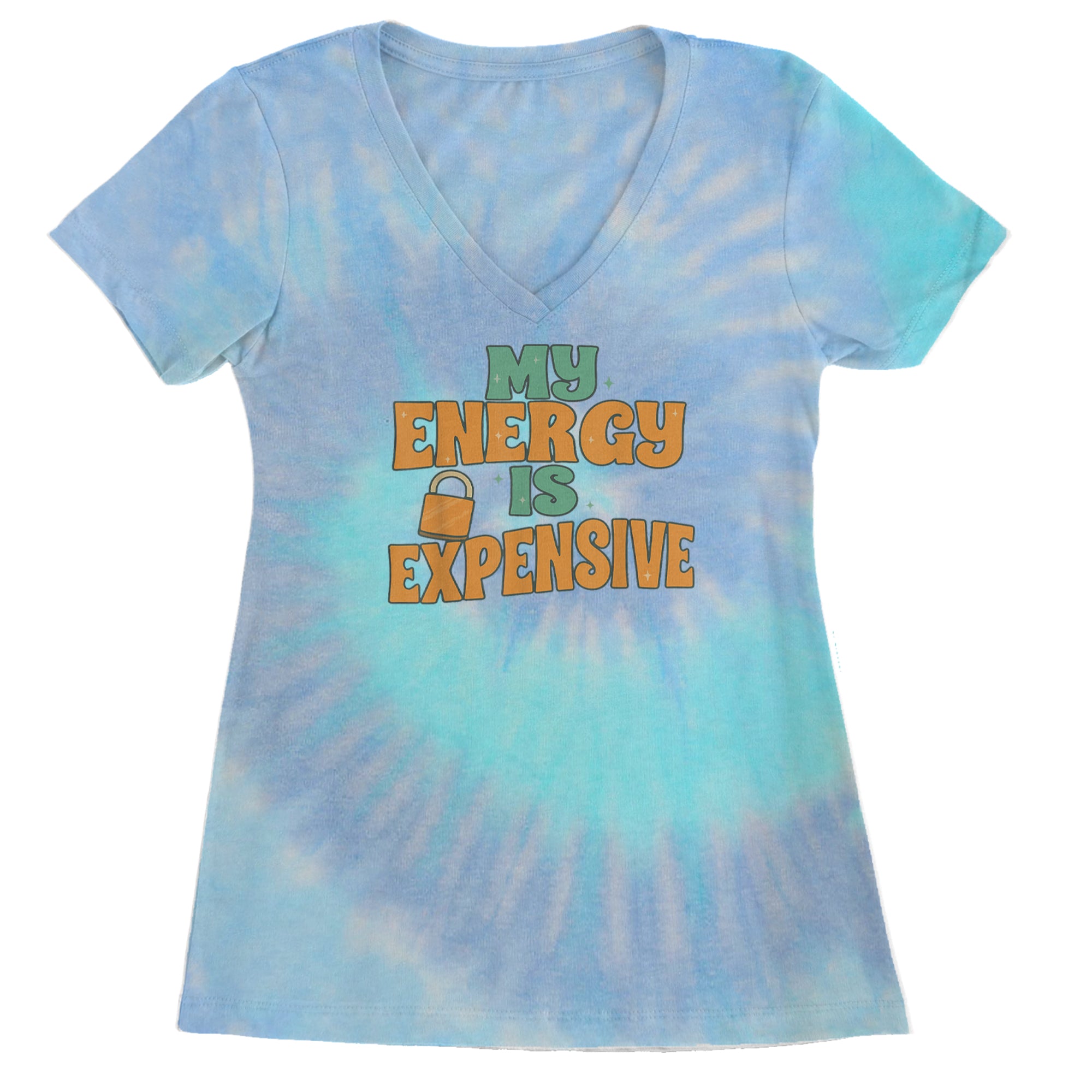 My Energy Is Expensive Self-Care Ladies V-Neck T-shirt Blue Clouds