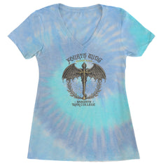 Fourth Wing Dragon Rider Vintage Basgiath War College Ladies V-Neck T-shirt Blue Clouds
