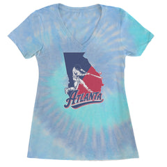 Atlanta Georgia Batter Up Ladies V-Neck T-shirt Blue Clouds