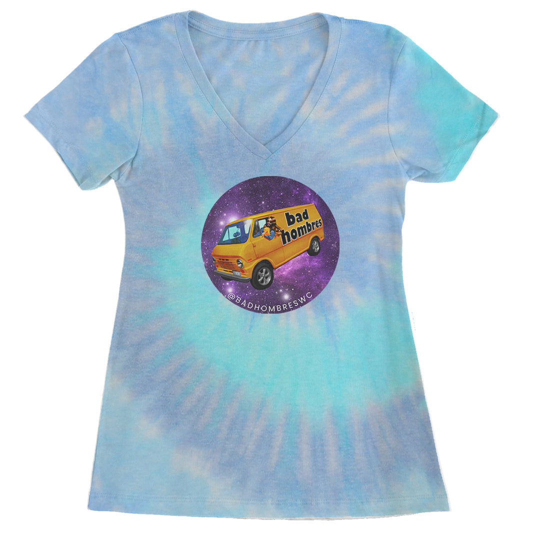 Bad Hombres Space West Chester Band Ladies V-Neck T-shirt Blue Clouds