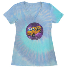 Bad Hombres Space West Chester Band Ladies V-Neck T-shirt Blue Clouds