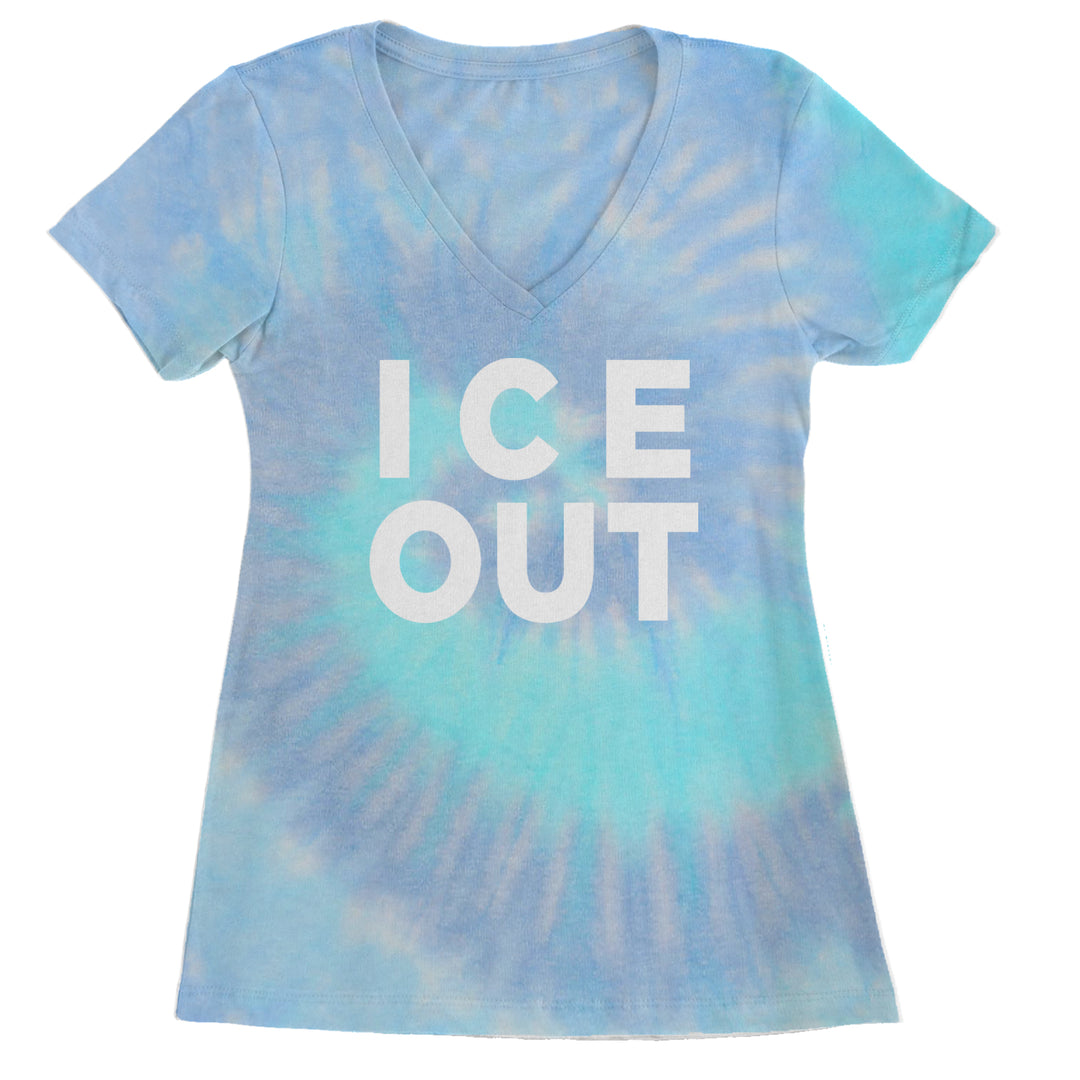 Ice Out Protest Ladies V-Neck T-shirt Blue Clouds