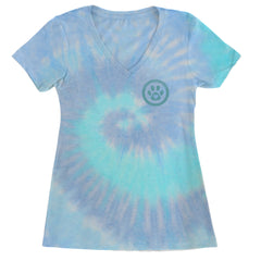 TLC To Love a Canine Dog Rescue Teal Ladies V-Neck T-shirt Blue Clouds