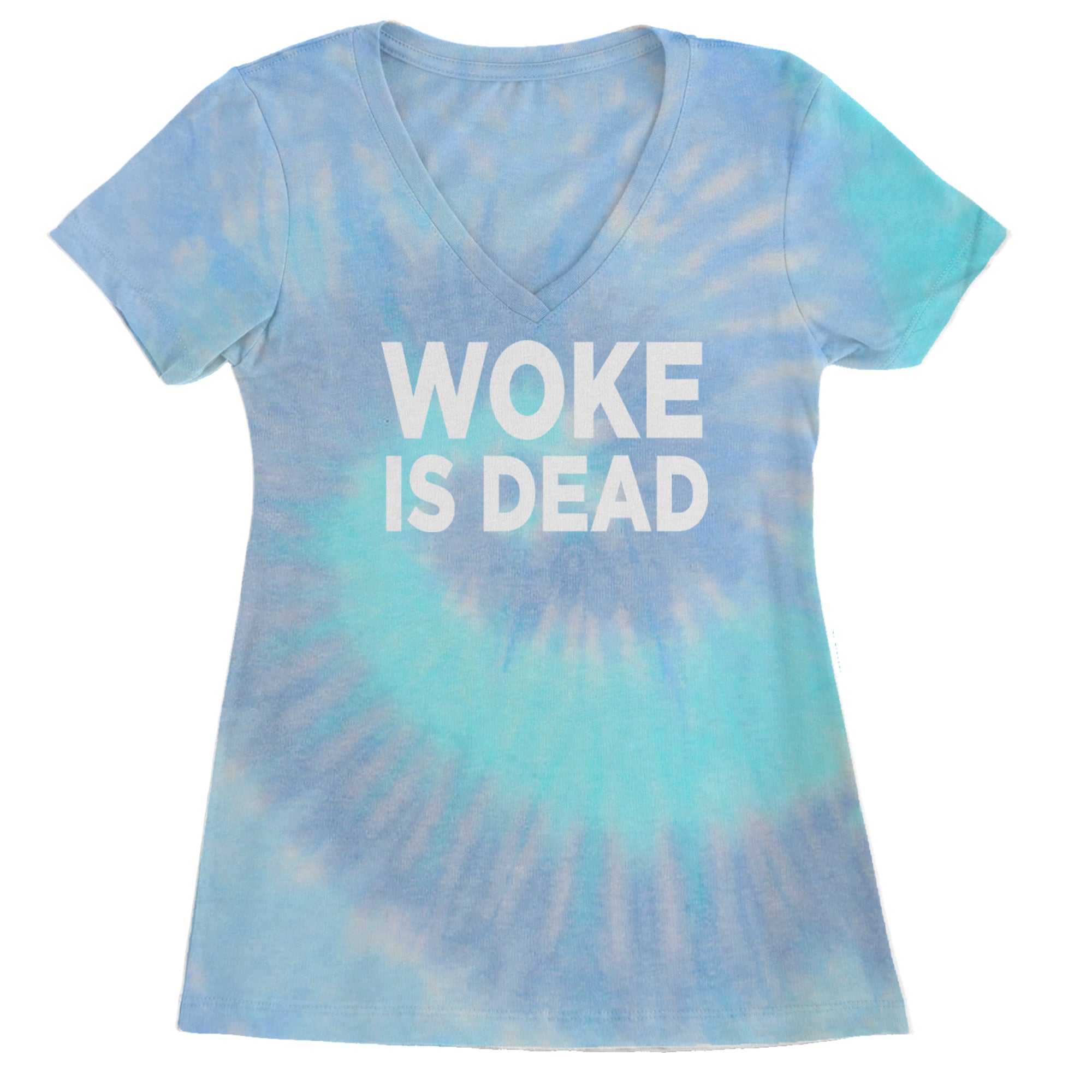 Woke Is Dead Satire Ladies V-Neck T-shirt Blue Clouds