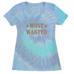 Most Wanted Cowboy Ladies V-Neck T-shirt Blue Clouds