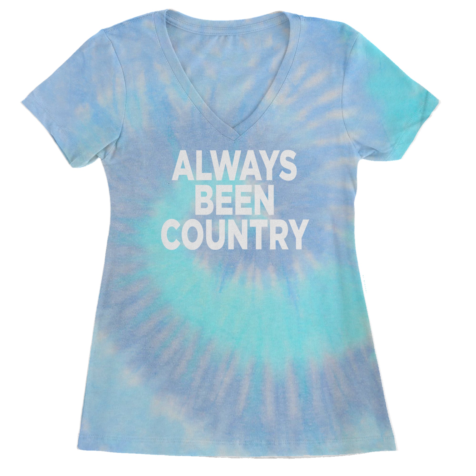 Always Been Country Music Ladies V-Neck T-shirt Blue Clouds