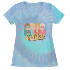 Stay Golden Girls Retro Ladies V-Neck T-shirt Blue Clouds