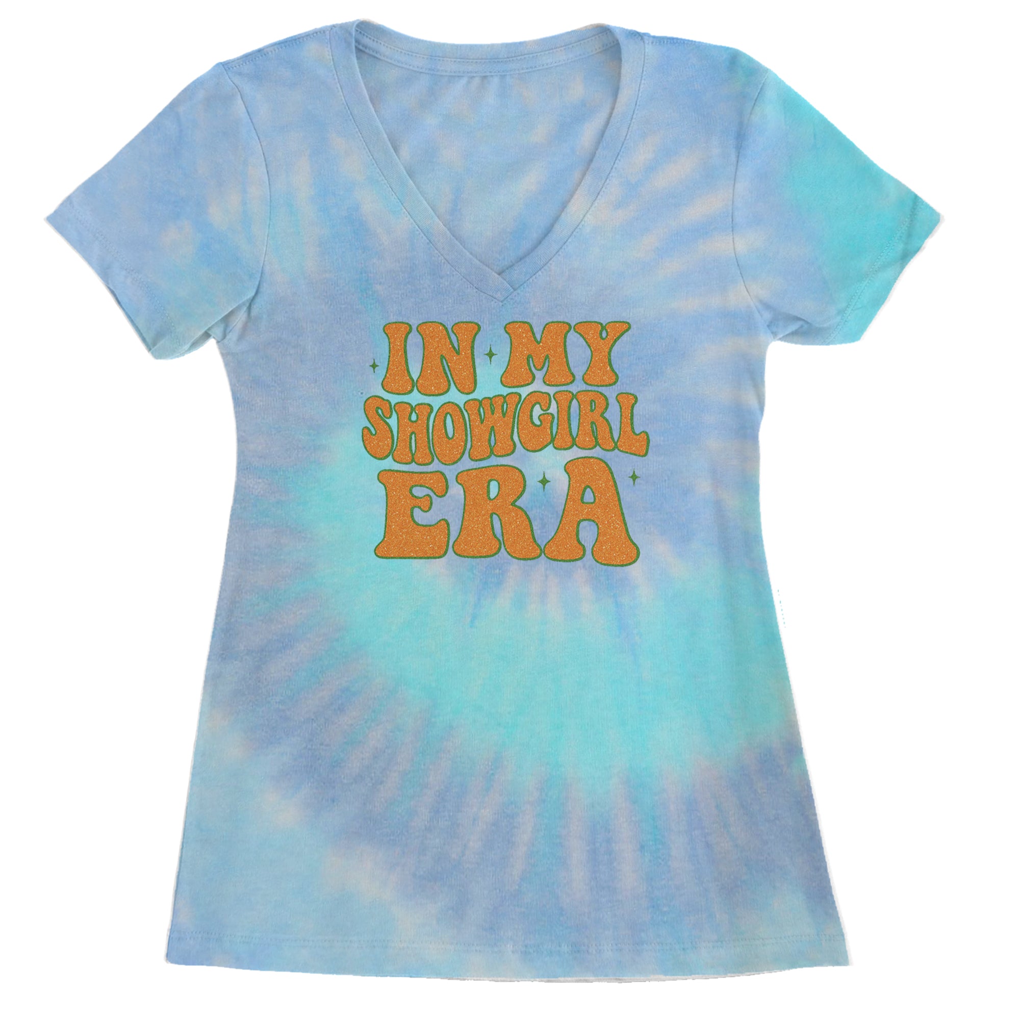 In My Showgirl Era Retro Ladies V-Neck T-shirt Blue Clouds
