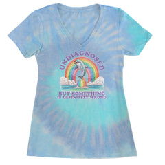 Undiagnosed But Something Is Definitely Wrong Ladies V-Neck T-shirt Blue Clouds