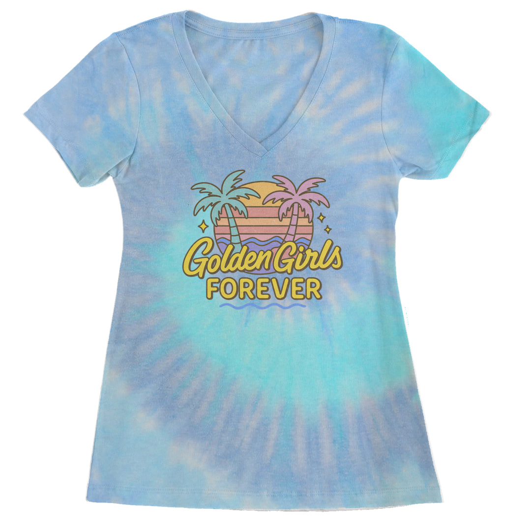 Golden Girls Forever Retro Sunset Ladies V-Neck T-shirt Blue Clouds
