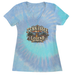 Tennessee Legend Country Music Dolly Ladies V-Neck T-shirt Blue Clouds