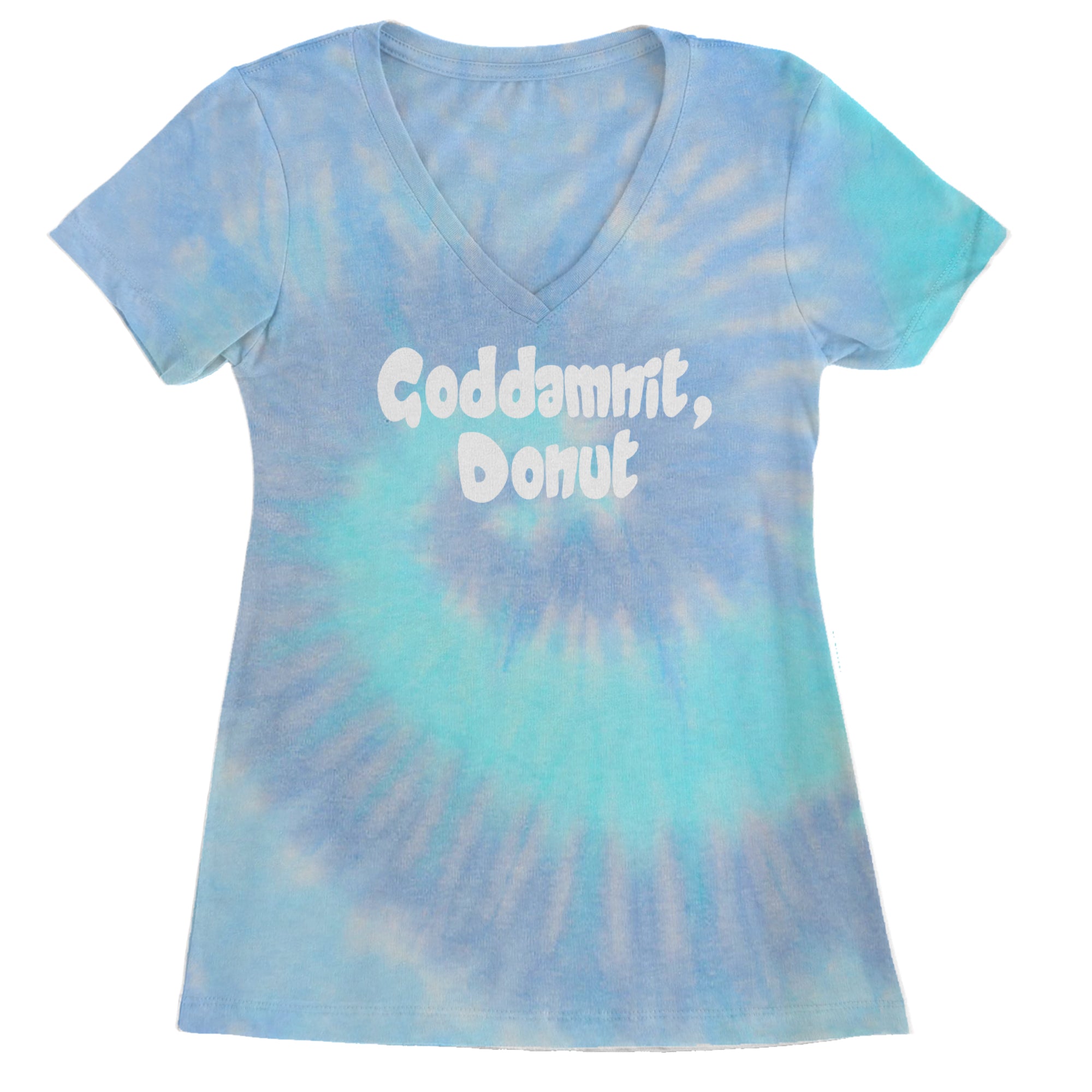 Godd-mnit, Donut Carl Ladies V-Neck T-shirt Blue Clouds