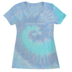 Pinnacle Reached Romance Ladies V-Neck T-shirt Blue Clouds