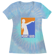 Point God Cunningham Basketball Pointing Meme  Ladies V-Neck T-shirt Blue Clouds