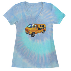 Bad Hombres Van West Chester Band Ladies V-Neck T-shirt Blue Clouds