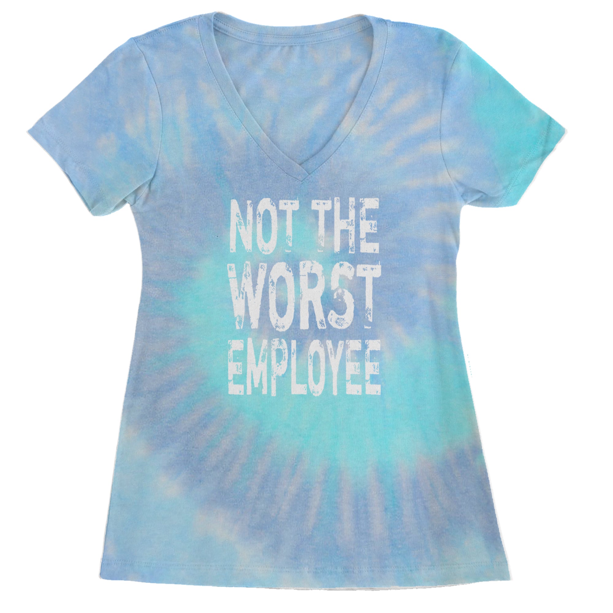 Not The Worst Employee Funny Ladies V-Neck T-shirt Blue Clouds