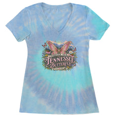 Forever Our Tennessee Butterfly Dolly Ladies V-Neck T-shirt Blue Clouds