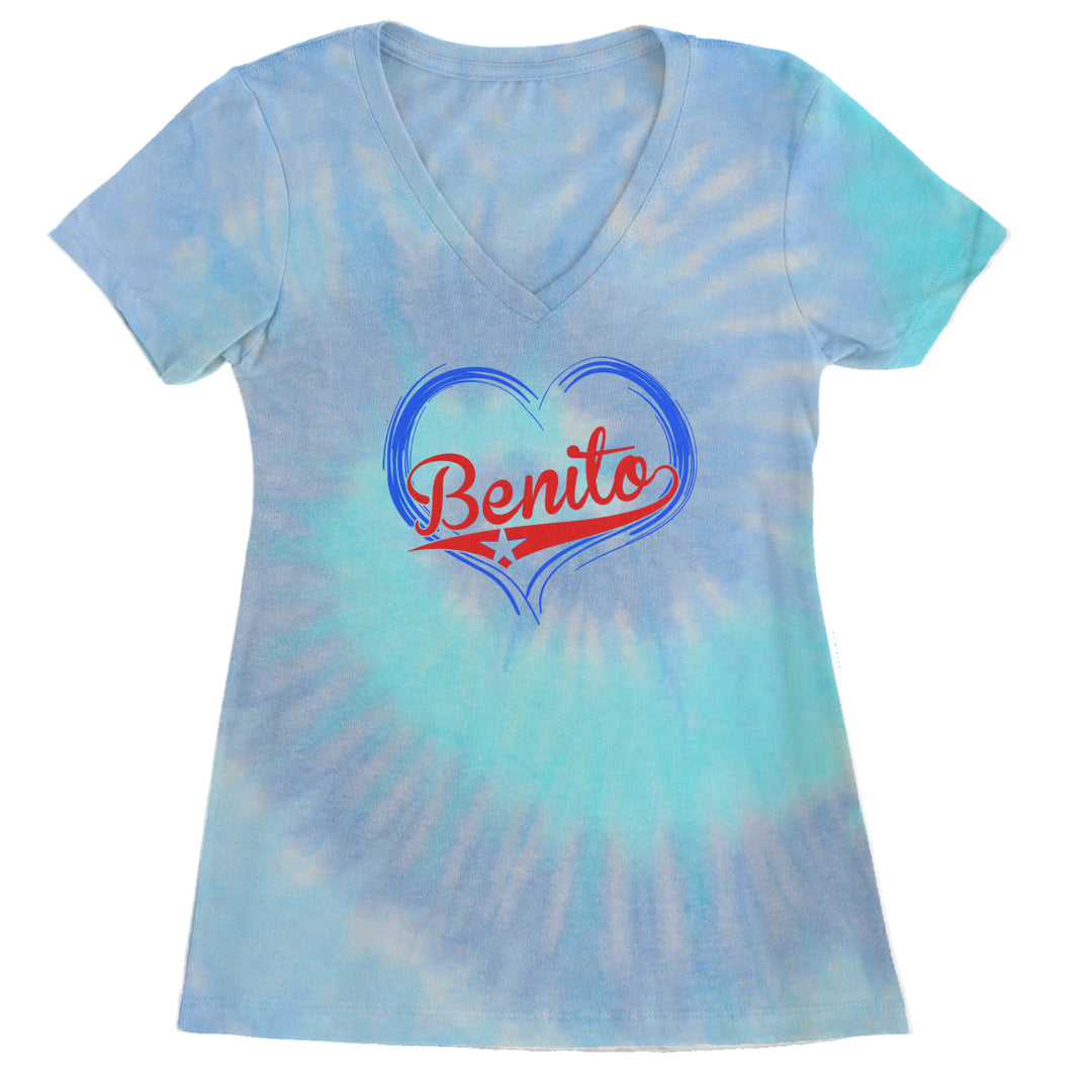 Benito Heart Puerto Rico Ladies V-Neck T-shirt Blue Clouds