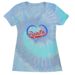 Benito Heart Puerto Rico Ladies V-Neck T-shirt Blue Clouds