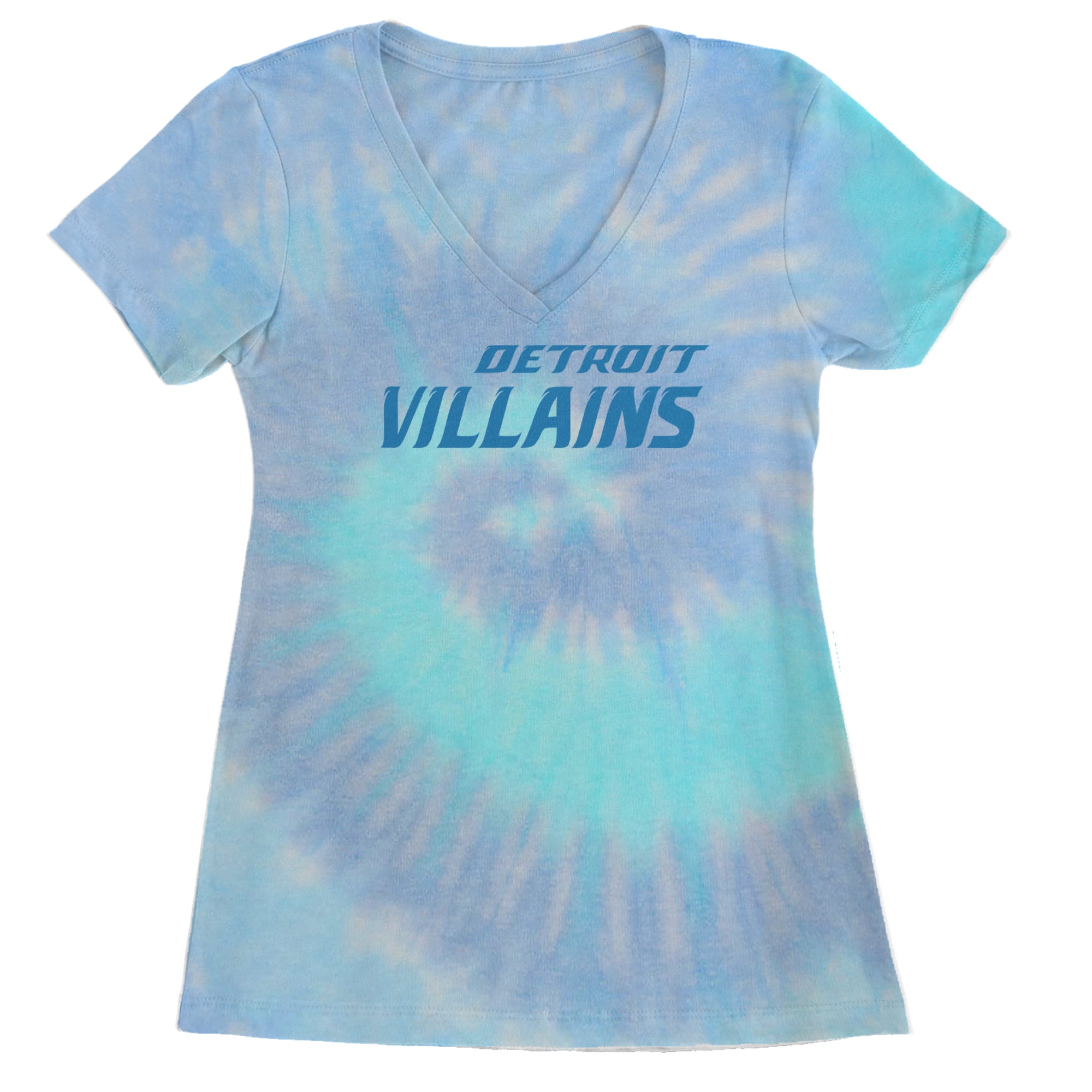 Detroit Villains Grit Football Ladies V-Neck T-shirt Blue Clouds