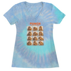 Punch Play Hard Love Harder Ladies V-Neck T-shirt Blue Clouds