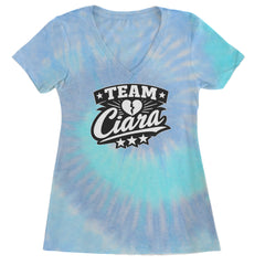 Team Ciara Scamanda Broken Heart Ladies V-Neck T-shirt Blue Clouds