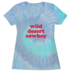 Wild Desert Cowboy Country Ladies V-Neck T-shirt Blue Clouds