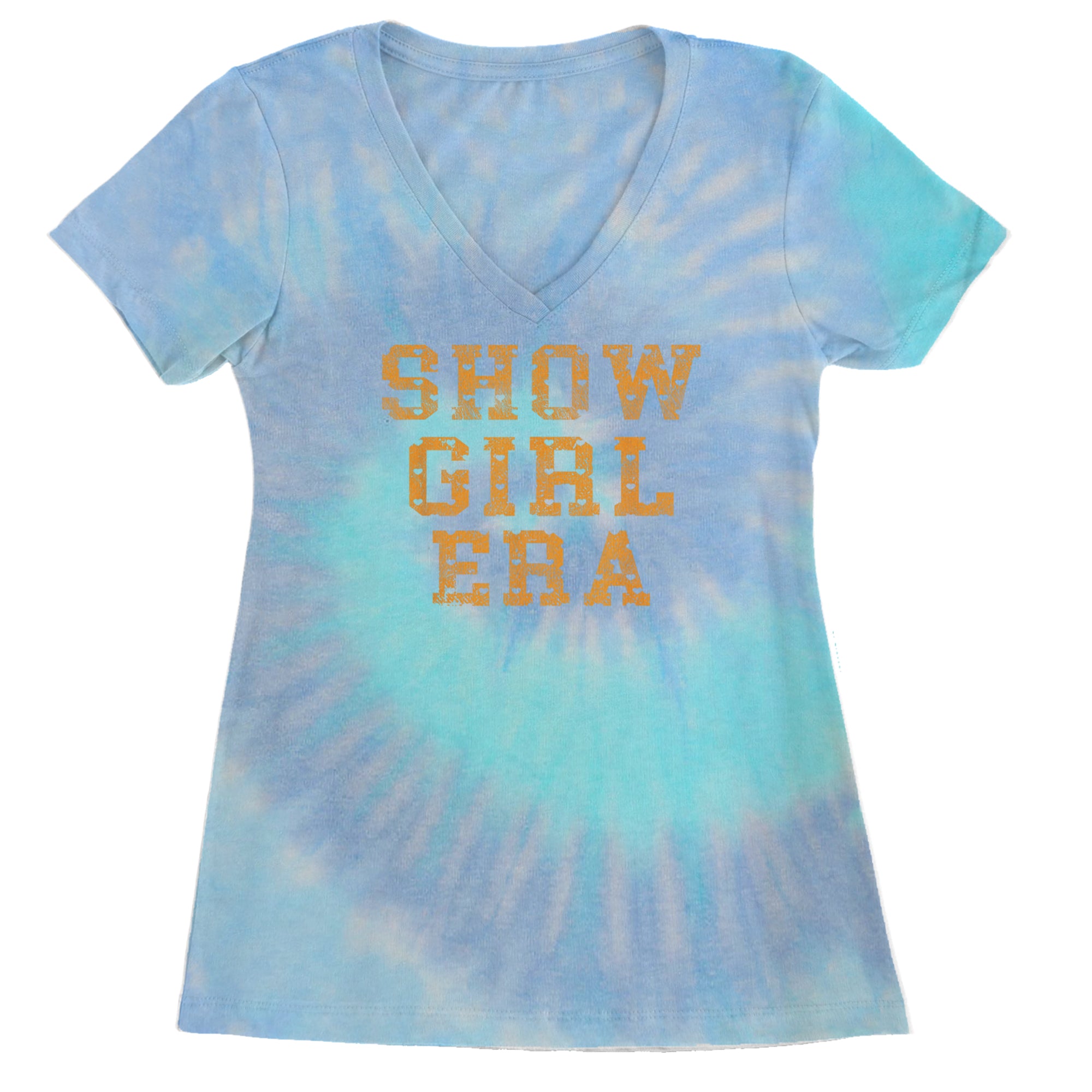 Vintage Showgirl Era Heart Ladies V-Neck T-shirt Blue Clouds