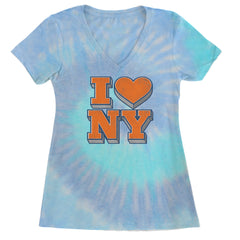 New York City Pride Heart Ladies V-Neck T-shirt Blue Clouds