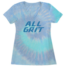 All Grit Detroit Football Ladies V-Neck T-shirt Blue Clouds