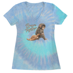 Punch Brave Together Stuffed Animal Ladies V-Neck T-shirt Blue Clouds