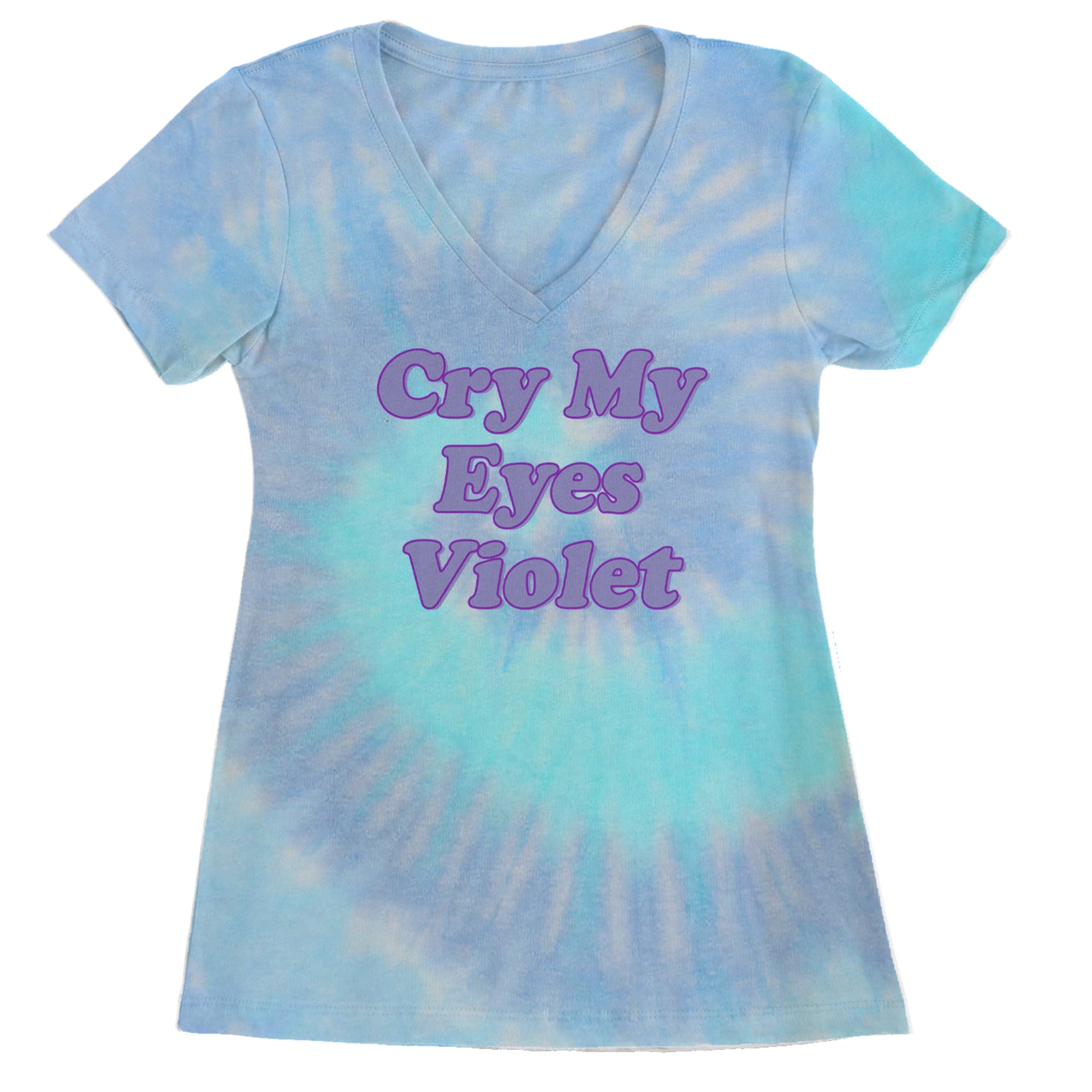 Cry My Eyes Violet Drama Queen Ladies V-Neck T-shirt Blue Clouds