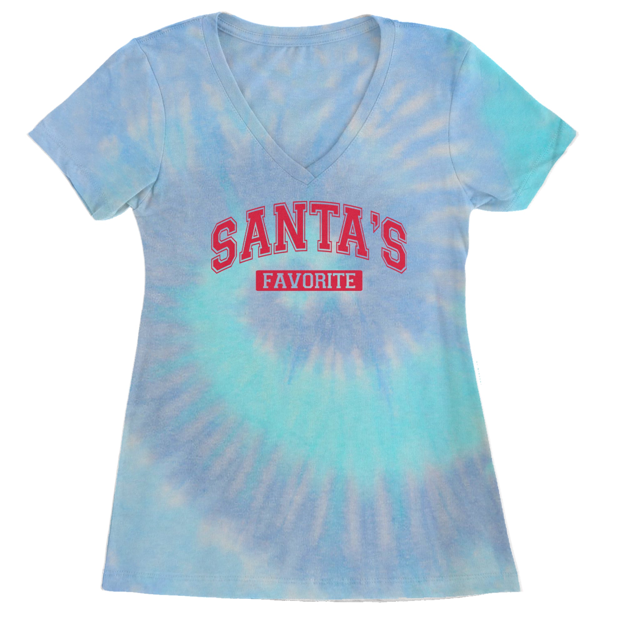 Santa's Favorite Ladies V-Neck T-shirt Blue Clouds