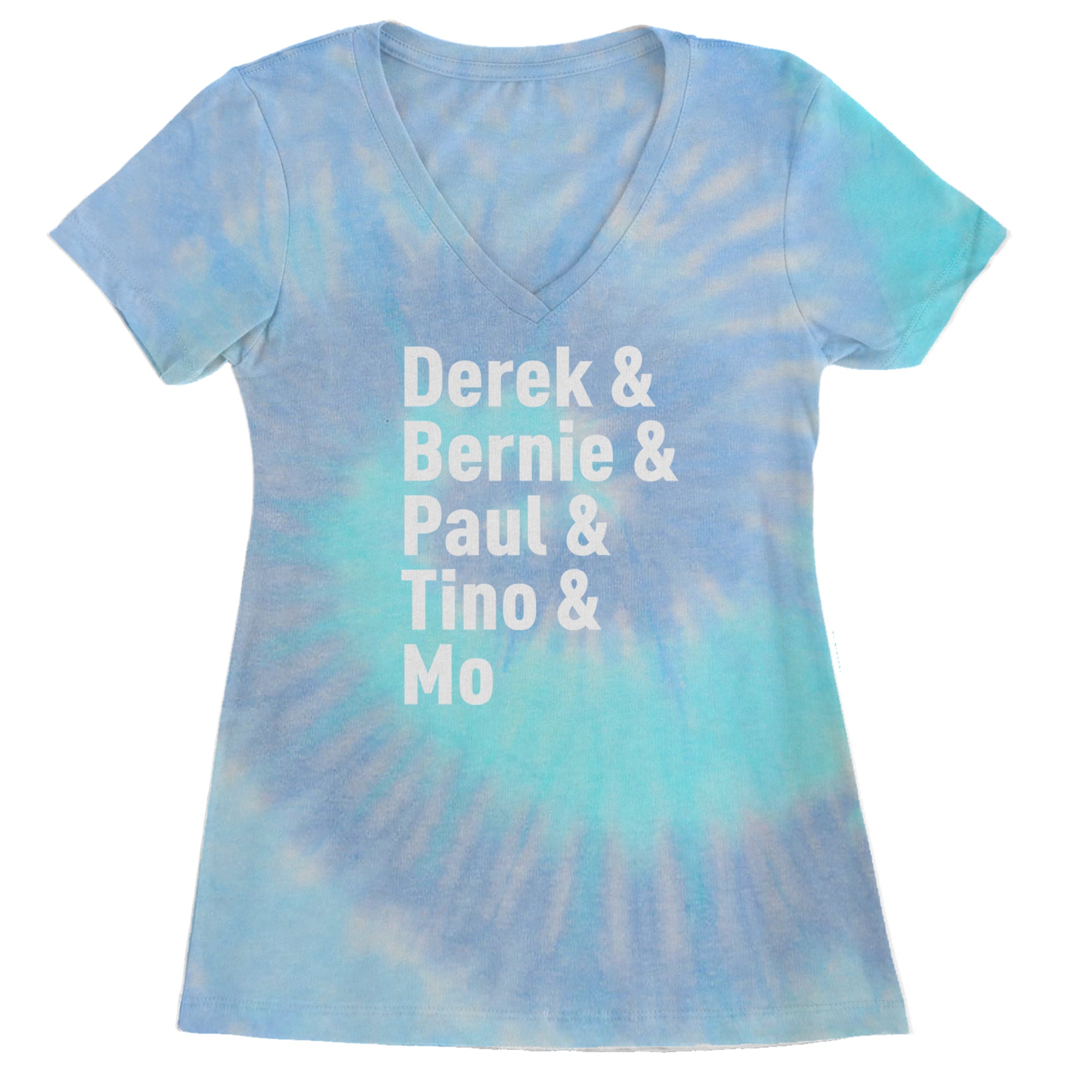Derek & Bernie & Paul & Tino & Mo Ladies V-Neck T-shirt Blue Clouds